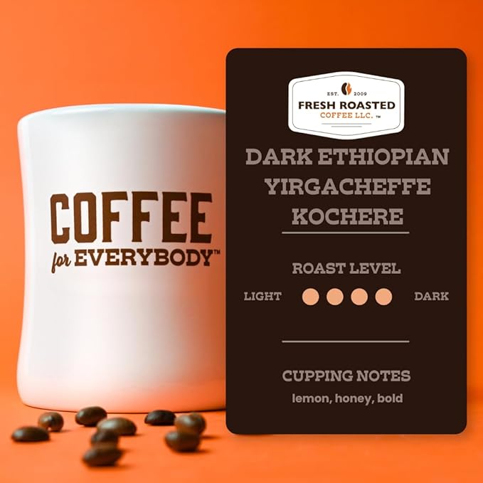 Fresh Roasted Coffee Dark Ethiopian Yirgacheffe Kochere 2 lb (32 oz) Dark Roast Kosher Whole Bean