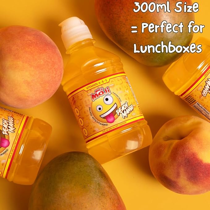 MOJI-MOJI Kids Vitamin Drink – with Vitamins A B &amp E Fun Emoji Bottles 4 Flavors Sports Cap Spill-Resistant 10.1 Fl Oz Pack of 24