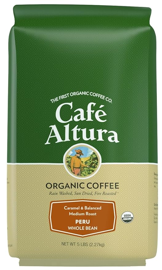 Cafe Altura Whole Bean Organic Coffee Peru 5 lb Bag