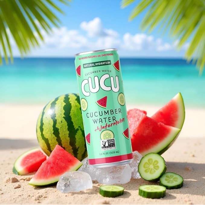 CUCU Pressed Cucumber + Watermelon Water – Real Juice from Fresh Cucumbers and Watermelons with Vitamin C Electrolytes &amp Antioxidants – No Sugar Added Non-GMO – 11 fl oz Cans 12 Pack