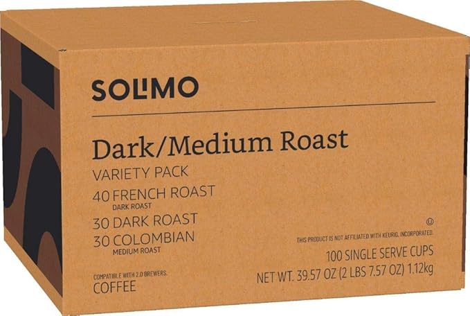 Amazon Brand - Solimo Coffee Pods Assorted pack (French Dark Colombian) Compatible with Keurig 2.0 K-Cup Brewers 100 Count (Pack of 5)