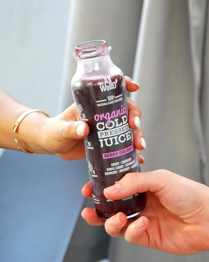 AllWellO Organic Cold Pressed Juice Drinks with Real Fruits and Vegetables Gluten Free Non-GMO Healthy Juices No Preservatives No Sugar Added (Berry Delight 12 Pack)