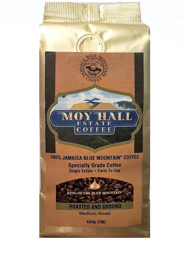Moy Hall Estate - Authentic Jamaican Blue Mountain Coffee Family-Owned Small-Batch Roasted 100% Arabica Ground Coffee (16oz)