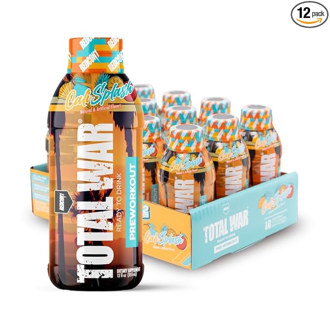 REDCON1 Total War Ready to Drink Pre Workout - Endurance Boosting Keto Friendly RTD Formula - Amino Acid + Citrulline Malate Pre Workout Drink for Men &amp Women (Cali Splash 12 Servings)