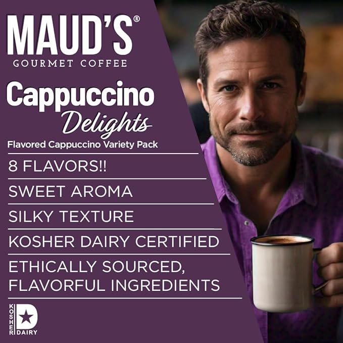 Maud's Cappuccino Coffee Pods Variety Pack 56 ct 8 Assorted Flavors Single Serve Pods – Compatible with Keurig K Cups Maker