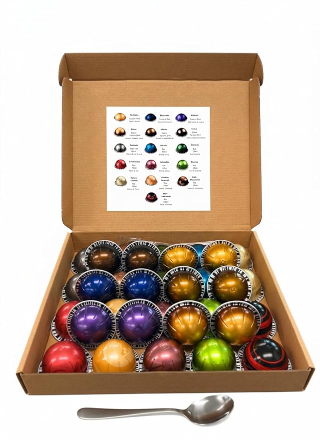 Total 32Capsules 16 Flavors Assorted 2 of each Exploration KitVariety Discovery Sampler 32 Capsules Pod BULK Pack with Spoon / Espresso &amp Lungo Coffee Mix Capsules Pod Pack (32 Assorted Flavor