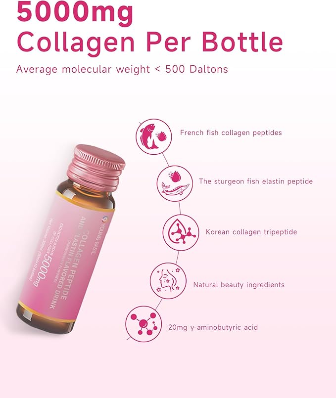 Ageless Beauty Marine Collagen Drink Liquid Collagen from Franch with 5000mg Hydrolyzed Collagen Korean Collagen Tripeptide and Skipjack Elastin Peptide Supports Skin Less Wrinkles 0 Additives