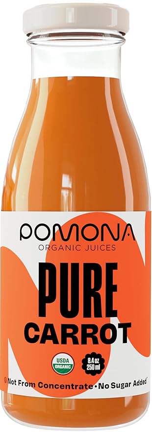 Pomona Organic Carrot Juice Cold Pressed USDA Organic Juices 100% Carrots No Added Sugar Not From Concentrate Vegan Kosher Non GMO Pasteurized 8.4 Ounce (Pack of 12)