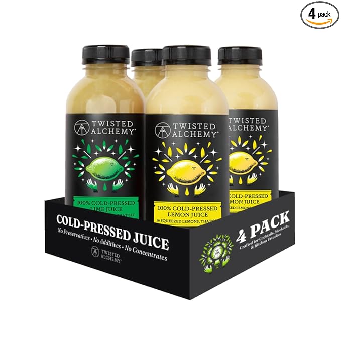 Twisted Alchemy Cold Pressed Culinary Basics Juice 4-Pack – 2 Persian Lime &amp 2 Eureka Lemon – All Natural Non-GMO No Sugar Added Preservative Free – 16 oz Bottles
