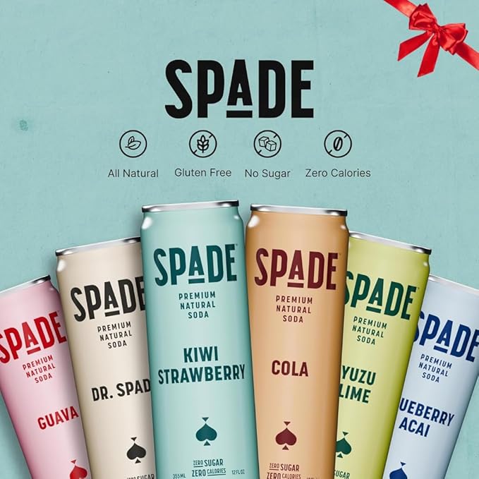 Spade Soda Deluxe Variety 12 Pack Premium All-Natural No Sugar No Calories Electrolytes Magnesium Potassium Healthy Non GMO Sweet Quality Stevia No Artificial Sweeteners Great Taste Bold Ta