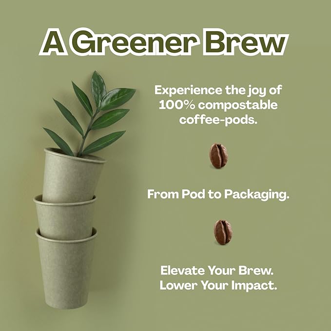 Evergreen Compostable Single Serve Coffee Pods - Dark Roast Bold Blend - 100% Arabica Beans (72 Count)