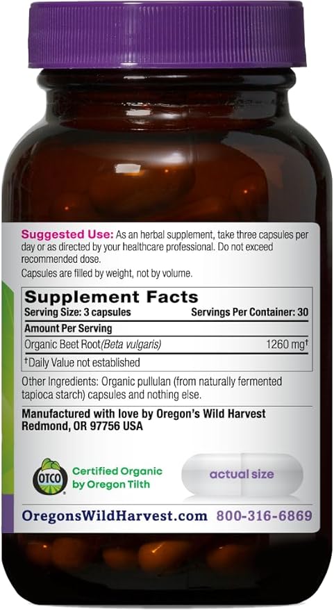 Oregon's Wild Harvest Organic Beet Root Capsules – 90 Vegan Capsules – USDA Certified Organic Beet Root Powder – Non-GMO Gluten-Free Dairy-Free Soy-Free – Grown in North America – Made in The USA