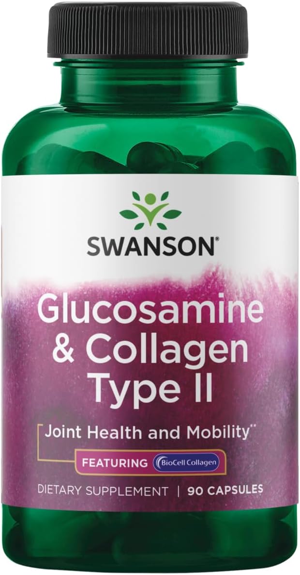 Swanson Glucosamine &amp BioCell Collagen Type II Joint and Skin Health Supplement for Active Adults Seeking Mobility and Skin Elasticity Support (90 Capsules)