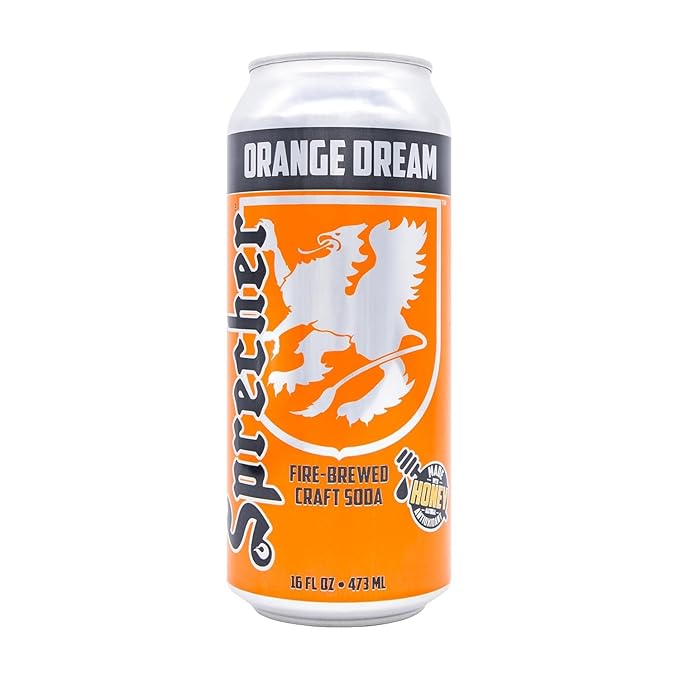 Sprecher Root Beer and Orange Dream Soda Bundle Pack Fire-Brewed Craft Soda with Real Honey Caffeine Free Gluten Free 16 fl oz Cans 12+12 Pack (24 Total)