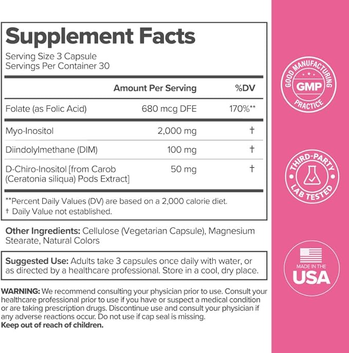 O Positiv FLO Ovarian Health Support – Hormone Balance for Women with DIM Myo &amp D-Chiro Inositol Folic Acid – Ovulation &amp Cycle Support – 30 Servings (Pack of 3)