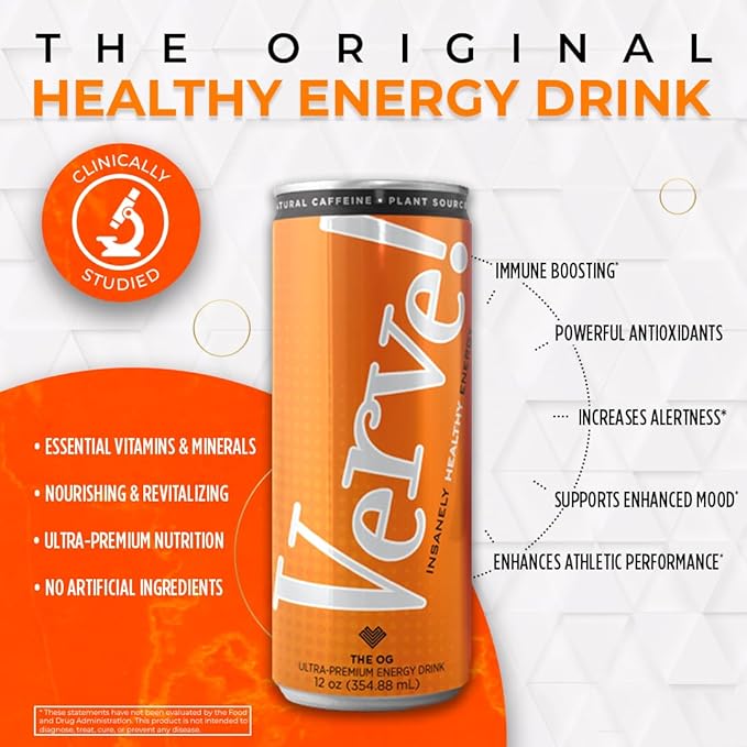 BodePRO Verve Original Energy Drink | Natural Caffeine from Coffee Beans | Packed with Vitamin B12 Vitamin C A B E and Minerals | Antioxidant-Rich | Tropical Flavor | 12oz | Healthy Energy Drink