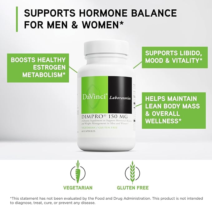 DAVINCI Labs DIMPro 150mg - Helps Support Hormonal Balance Estrogen Metabolism &amp More with DIM* - Gluten-Free - 60 Capsules (60 Servings)