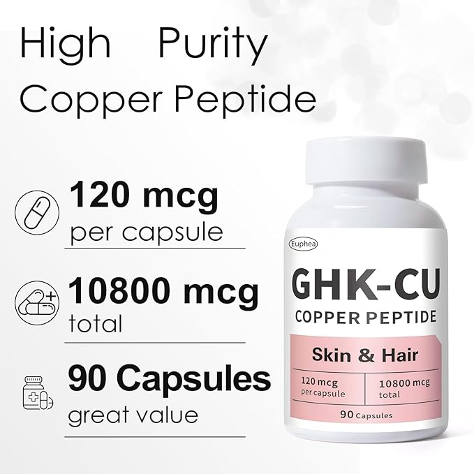 GHK-Cu Peptide Supplement for Skin &amp Hair GHK Copper Peptide Capsules Easy to Take Precisely Dosed – 90 Vegan Capsules