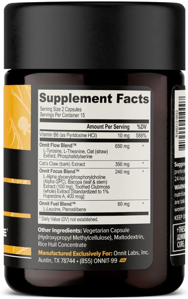 ONNIT Alpha Brain Nootropic Capsules for Men &amp Women IGEN Non-GMO Tested Memory Focus &amp Mental Clarity Support with L-Theanine and Vitamin B6 30 Count Each 2 Pack (60 Capsules)