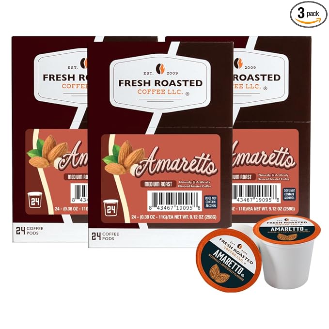 Fresh Roasted Coffee Amaretto Flavored Coffee Pods 72 Count