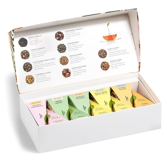 Tea Forte Premium Petite Presentation Box Gift Set Sampler 10 Count 2 of Each Blend Individually Wrapped Handcrafted Pyramid Infuser Bags Jubilee Tea