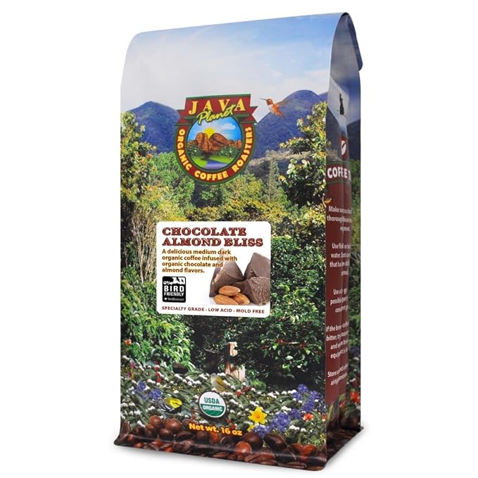 Low Acid Organic Coffee – Whole Bean Mold-Free &amp Stomach Friendly by Java Planet Chocolate and Almond Medium Dark Roast Arabica Gourmet Coffee Grade A Smithsonian Bird Friendly 1LB Bag