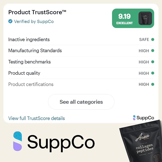 Anea Collagen Peptides - Unflavored | 18g Protein | Supports Skin Hair Nails &amp Joints | Highly Bioavailable | Mixes Easily in Hot or Cold Drinks | Made in GMP Facility
