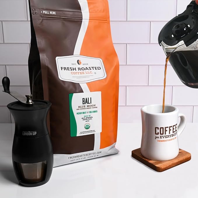 Fresh Roasted Coffee Organic Bali Blue Moon | USDA Organic Kosher | Medium Roast 5 lb (80 oz) Whole Bean