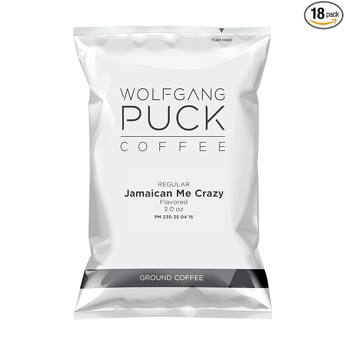 Wolfgang Puck Coffee Ground Flavored Coffee single Jamaica Me Crazy 2 Ounce (Pack of 18)