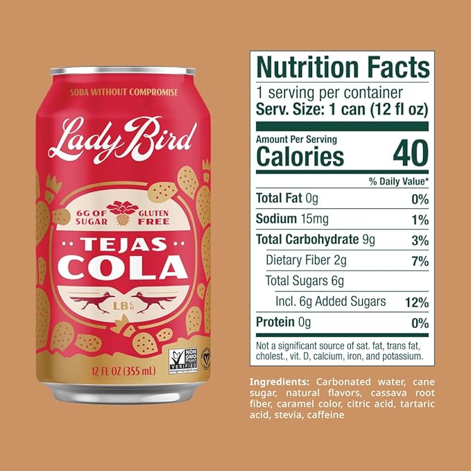 Lady Bird Soda Tejas Cola 6 pk 72 fl oz (Pack of 4)