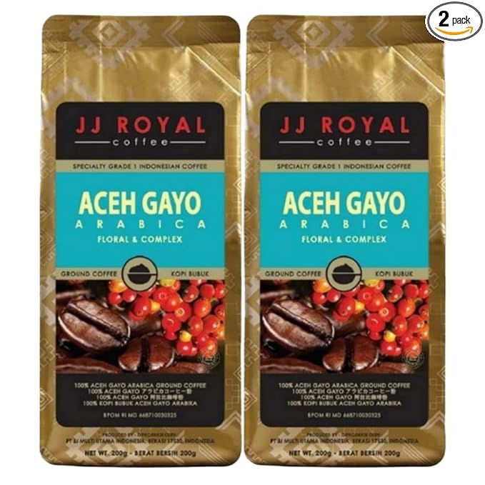 JJ Royal Coffee Aceh Gayo Arabica 200g Ground Coffee (Pack of 2)