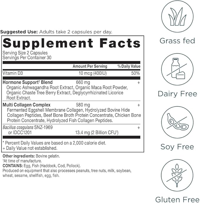 Ancient Nutrition Hormone Balance + Collagen Supplement Hydrolyzed Collagen Peptides Key Clinically Validated Ingredient to Support Balanced Hormones and Boost Energy 60 Capsules