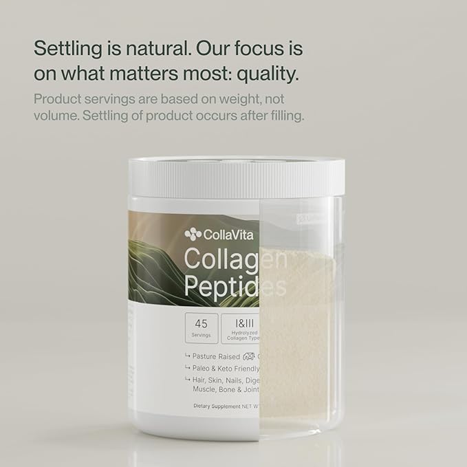 Collagen Peptides Powder Grass-Fed Pasture-Raised Hydrolyzed Collagen Powder Type I &amp III Hair Nails Skin and Joints Non-GMO Paleo &amp Keto Unflavored 16 Fl oz. 2 Pack 45 Servings