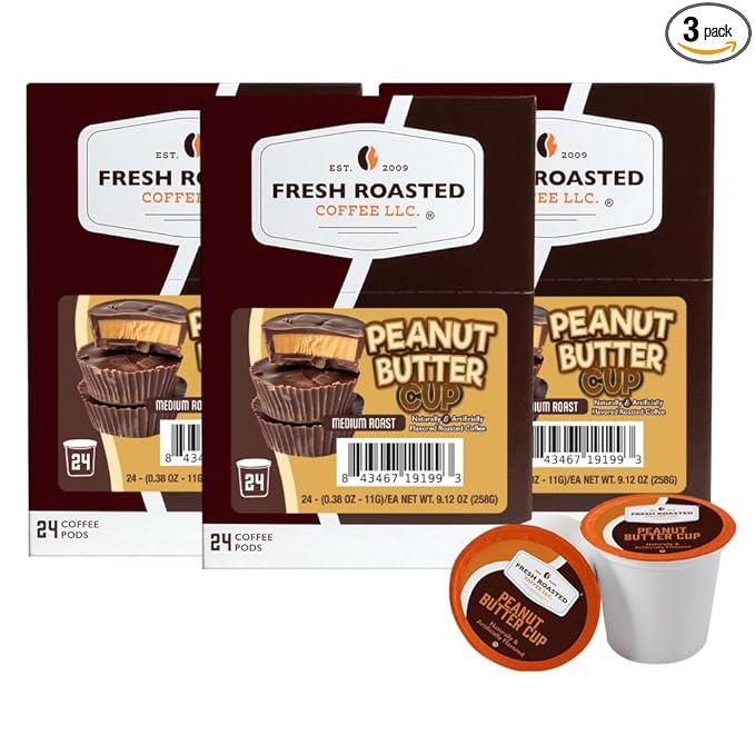 Fresh Roasted Coffee Peanut Butter Cup Flavored Coffee Pods 72 Count