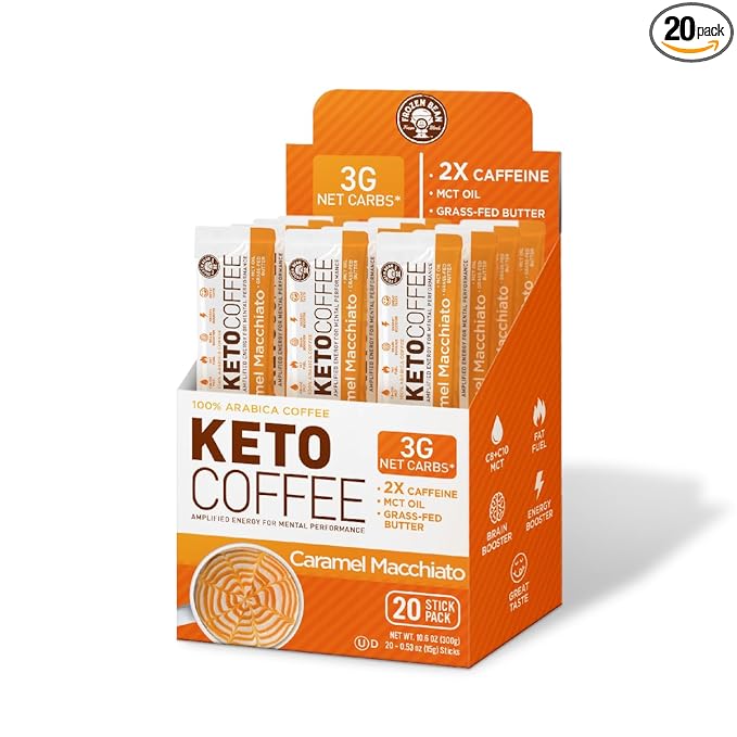 The Frozen Bean - Caramel Macchiato Keto Instant Coffee Mix with Low Sugar MCT Oils Skinny Coffee Weight Loss Improves Focus and Energy Increase Metabolism for Women Belly Fat - 20 Single Sticks