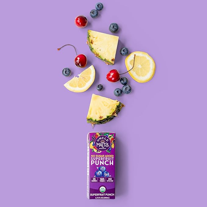 Uncle Matt’s Organic Juice Boxes – 32 pack No Added Cane Sugar Superfruit Punch USDA Organic Only 40 Calories with Vitamin C D &amp Zinc Kid-Friendly Juice Drinks