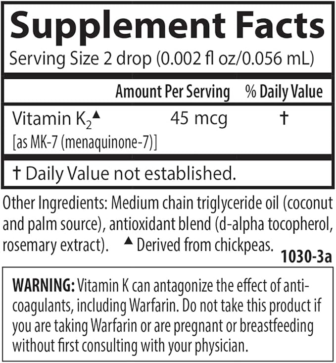 Carlson - Super Daily K2 45 mcg Liquid Vitamin K Bone Health K2 Vitamin Vitamin K Supplement Vitamin K-2 MK7 Unflavored 360 Drops (10.16 mL)