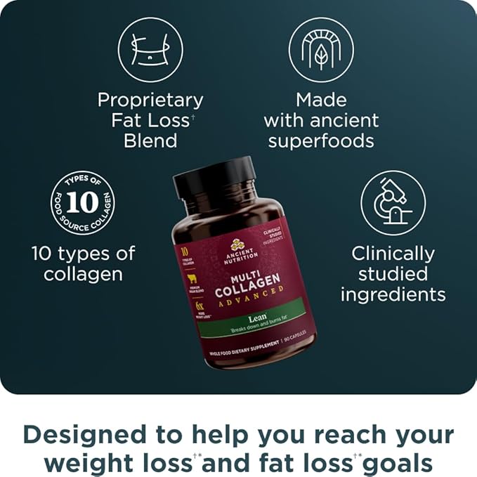 Ancient Nutrition Multi Collagen Advanced Capsules Lean 90 Count + Multi Collagen Protein Powder Unflavored 45 Servings