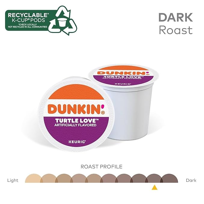 Dunkin' Turtle Love Dark Roast K-Cup Pods 22 Count Caramel Pecan Chocolate Flavor Caffeinated Kosher