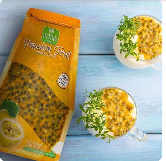 Deli Food Passion Fruit Maracuya Pulp 100% Real Fruit 16 oz For Juices Smoothies and Shakes Keep Refrigerated