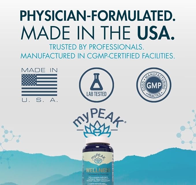myPEAK Wellness Award-Winning Vegan Multivitamin with ElevATP Ancient Peat Extract Natural Astaxanthin Iron Resveratrol and Alpha GPC Immunity Booster All-in-One for Men and Women 90 Count