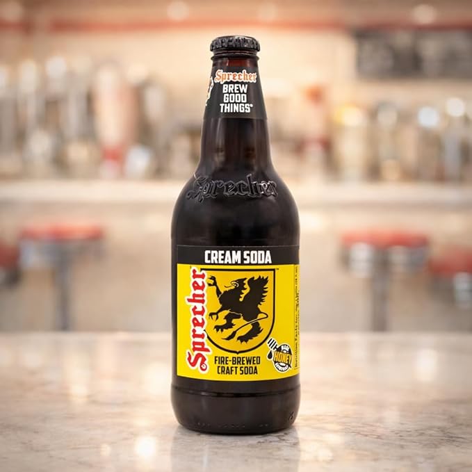 Sprecher Cream Soda in 16 fl oz Glass Bottles (24 Pack) Fire Brewed Cream Soda with Real Honey Naturally Flavored Gourmet Craft Soda