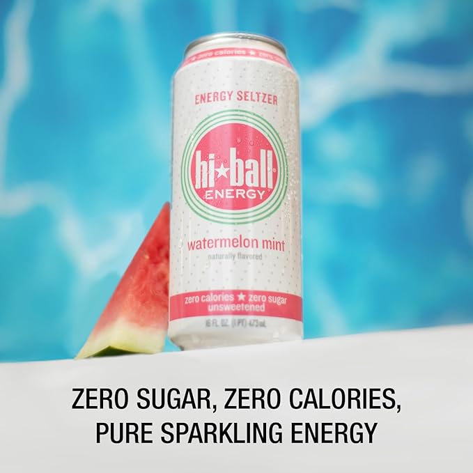 Hiball Clean Energy Drink - Watermelon Mint - Zero Sugar Zero Calorie Sparkling Water with 160mg Organic Caffeine 50mg Organic Ginseng 50mg Organic Guarana and B Vitamins - 16 fl oz (8-Pack)