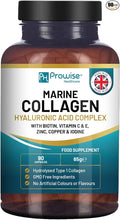 Marine Collagen with Hyaluronic Acid 1100mg - 90 Capsules Boosted with Hyaluronic Acid Vitamins C E B2 Biotin Copper Zinc and Iodine | for Women and Men | Made in The UK by Prowise Healthcare