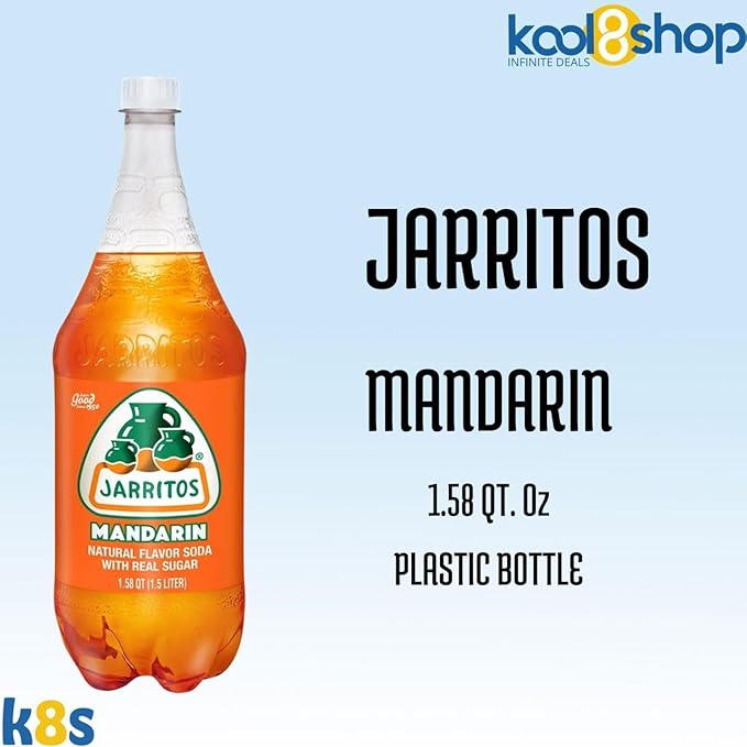 Jarritos Mandarin Mexican Soft Soda Drink 1.5 Lt Plastic Bottles 5 Pack + 15 Sugarcane Disposable Straws by KOOL8SHOP Infinite Deals