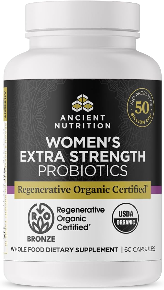 Ancient Nutrition Regenerative Organic Certified Probiotics for Women Probiotics Women’s Extra Strength Healthy Digestion and Immune System Function Support 25 Billion CFUs* Per Serving 60 Count