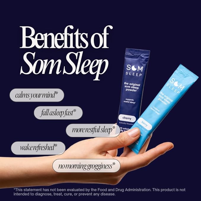 Som Sleep Restful Sleep Powder Drink Mix w/Melatonin Magnesium Vitamin B6 L-Theanine &amp GABA – Vegan Zero Sugar Keto Friendly – Cherry 10-Pack