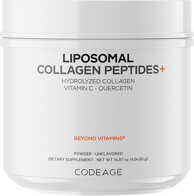 Codeage Liposomal Collagen Peptides Powder + Vitamin C &amp Quercetin Phospholipid Complex Grass-Fed Pasture-Raised Hydrolyzed Collagen Type I &amp III Supplement All-in-One Non-GMO 14.97 oz
