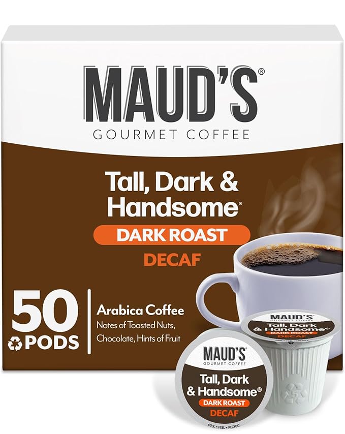 Maud's Decaf Dark Roast Coffee Pods 50ct Decaffeinated Coffee in Single Serve Pods – 100% Arabica Coffee Compatible with Keurig K Cups Maker