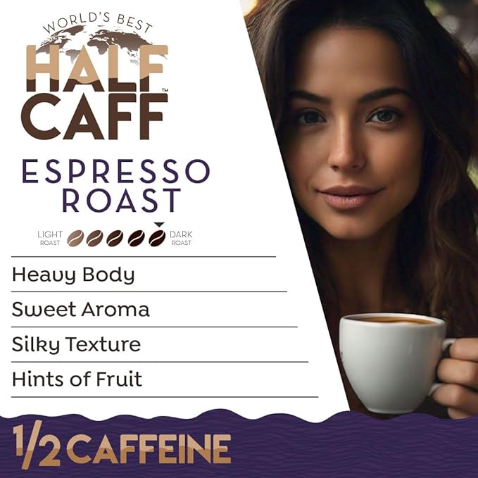 World's Best Half Caff Espresso Roast Coffee Pods 100 ct Dark Roast in Single Serve Pods – 100% Arabica Coffee Compatible with Keurig K Cups Maker